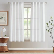 Vangao Linen Textured Farmhouse Curtains For Living Room Bedroom Back Tab Rod Pocket Light Filtering Window Drapes 2 Panels - White - View 3