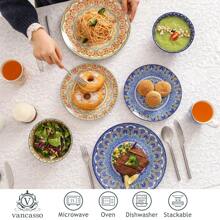 16pcs Dinner Set, Colourful Boho Style Porcelain Tableware Plates Set, Include Bowls Cups And Plates Set, For Home Kitchen Restaurant Hotel, Kitchen Supplies, Tableware Accessories, Service For 4 Cutlery - 16 Pcs Colourful - View 2