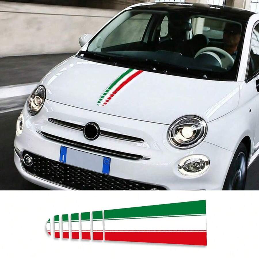 Car Bonnet Stripe Vinyl Decal Hood Italian Flag Line Graphics Racing Sport Sticker Waterproof Accessories For Fiat 500 Abarth - 52x15cm/20.47x5.91inch - View 1