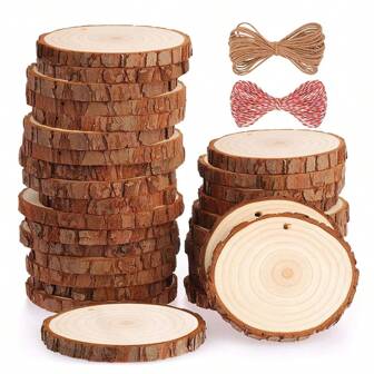 15 stuks natuurlijke onafgewerkte ronde houten plakjes, 2,4-4,0 inch houten ringen, vervaardigd met voorgeboorde gaten, voor doe-het-zelfprojecten, onderzetters, bruiloften op het platteland, kerstversieringen