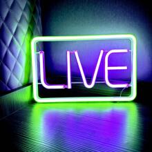 1 pieza Letrero de neón LIVE - 29x18.5cm (11.4x7.28in) USB & Caja de batería Alimentación dual Luz LED Multicolor Streaming/Gamer Letrero de neón LED Live Air - Letrero de grabación - Decoración de estudio, pared, dormitorio, sala de juegos Letrero LED cuadrado - Multicolor - Ver 13
