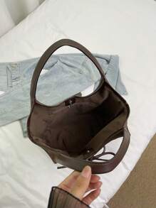 Túi Tote thường ngày dành cho phụ nữ, vải da lộn cổ điển, sức chứa lớn, trang trí nơ, in chữ, khối màu, túi xách đeo vai, thích hợp để sử dụng hàng ngày và đi làm, thanh lịch và đa năng, túi cổ điển lấy cảm hứng từ phong cách retro dành cho phụ nữ, túi Tote dành cho quý cô - Cà phê nâu - Xem 7