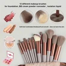 14pcs Makeup Brush Set With Makeup Sponge, Including Powder, Blush, Contour, Foundation, Nose, Eye Shadow, Eyebrow, Lip Brushes, Drawstring Pouch, Ideal Starter Kit & Travel Friendly, Great Gift For Girls,Brush Set,Makeup Brush Kit,Make Up Brush Set,Make Up Set Complete,Makeup Brush Set,Complete Makeup Kit,Brush Kit,Brushes Makeup Set,Makeup Gift Set,Set - Coffee Brown - View 8