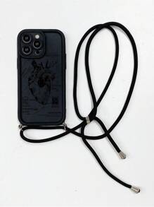 1pc Fashionable Minimalist Handpainted Heart Line Design Shockproof Tempered Glass Phone Case, Compatible With Apple/Compatible With Redmi/Compatible With Infinix/Compatible With Vivo/Compatible With Oppo, International Version,  Not The Domestic Version - Black - View 3