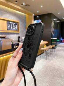 1pc Fashionable Minimalist Handpainted Heart Line Design Shockproof Tempered Glass Phone Case, Compatible With Apple/Compatible With Redmi/Compatible With Infinix/Compatible With Vivo/Compatible With Oppo, International Version,  Not The Domestic Version - Black - View 5