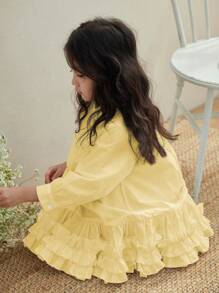 Girls Spring/Autumn New Lace Pleated Shirt Long Sleeve & A-Line Ruffle Hem Skirt Set