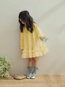 Girls Spring/Autumn New Lace Pleated Shirt Long Sleeve & A-Line Ruffle Hem Skirt Set
