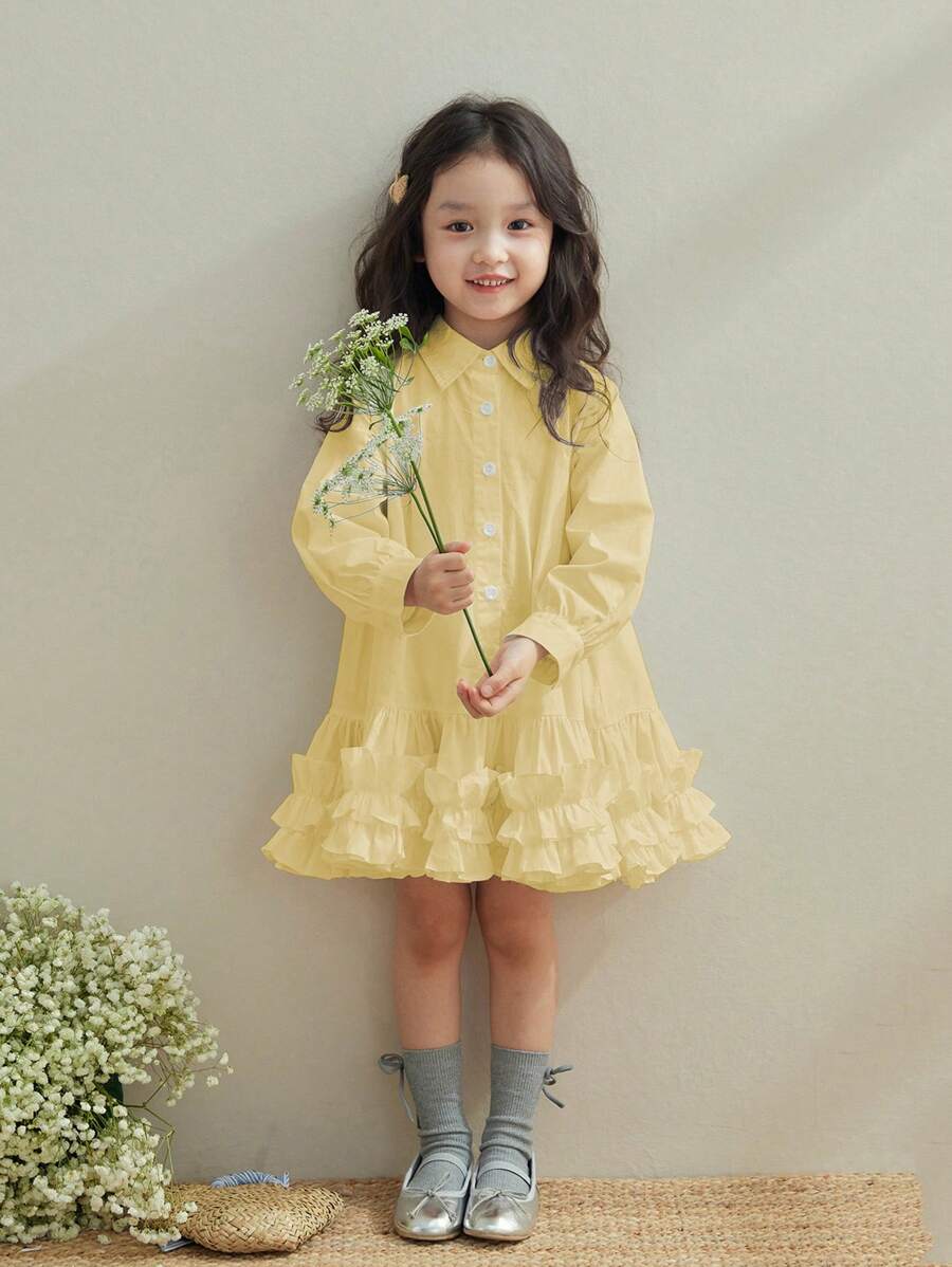 Girls Spring/Autumn New Lace Pleated Shirt Long Sleeve & A-Line Ruffle Hem Skirt Set