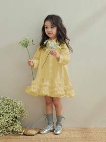 Girls Spring/Autumn New Lace Pleated Shirt Long Sleeve & A-Line Ruffle Hem Skirt Set