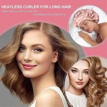 Silk Double Layer Bonnet With Heatless Hair Curler Set, Overnight Curl Kit To Sleep In, Satin Lined Hair Bonnet And Heatless Curls Headband For Women Natural Curly Shower Cap Sleep Cap Home Bathroom Decor Summer Back To School - Pink - View 6