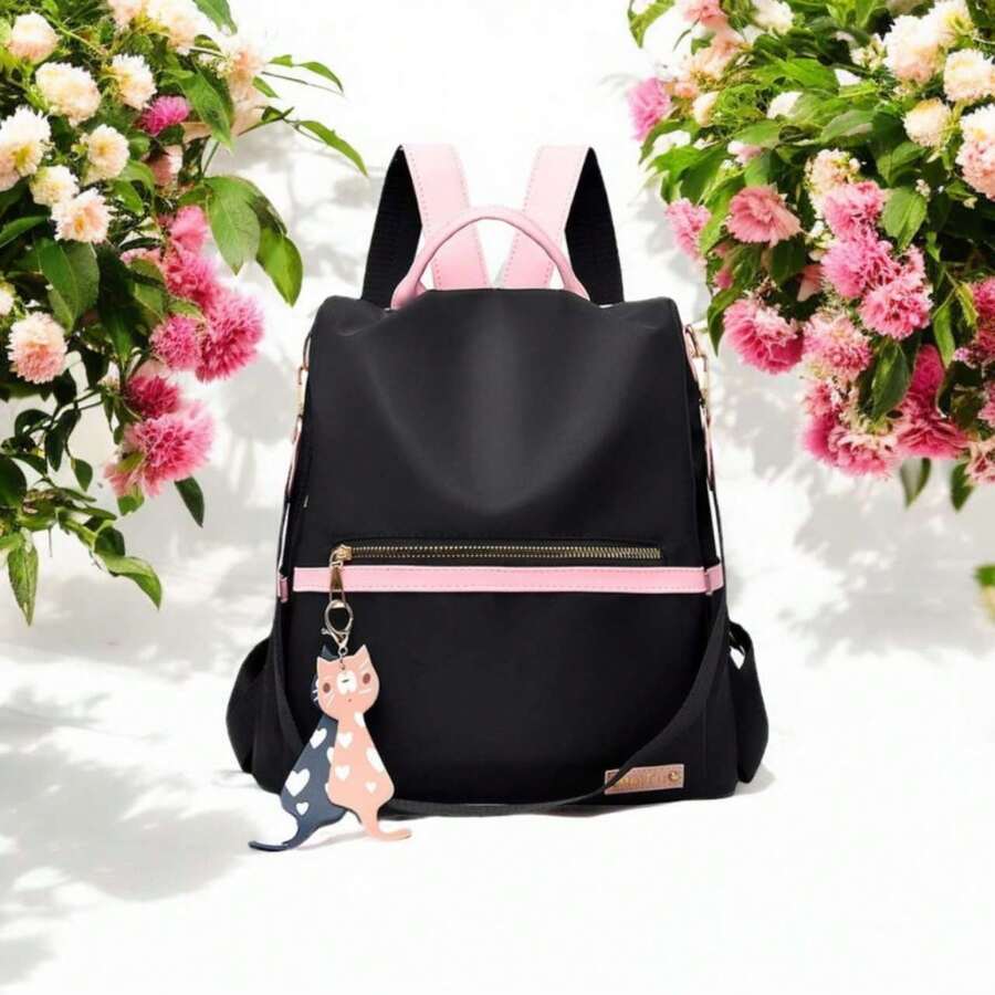 Anti-Theft Backpack For Girls With Keychain - màu đen - Xem 1