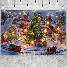 1pc, Vải nền chụp ảnh làng Giáng sinh - Cây thông tuyết và cảnh trong truyện cổ tích, Chất liệu Polyester, Không cần nguồn điện - Lựa chọn hoàn hảo cho các bữa tiệc ngày lễ và gian hàng chụp ảnh, Giáng sinh - Nhiều màu - Xem 6