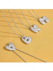 1 chiếc vòng cổ hình quả bóng Cubic Zirconia bằng đồng thau hình chữ cái tiếng Anh 26 - vòng cổ - Xem 6
