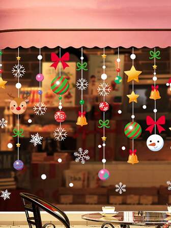 1 件窗户圣诞静电贴纸商场窗户圣诞老人雪花贴纸节日家居装饰贴纸，圣诞节