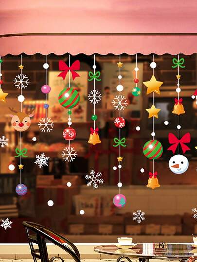 1 件窗户圣诞静电贴纸商场窗户圣诞老人雪花贴纸节日家居装饰贴纸，圣诞节