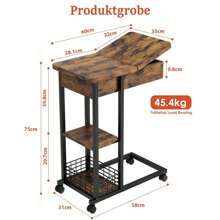 Side Table C Shape, Sofa Side Table With Wheels, Mobile Narrow 3-Level Couch Side Table For Coffee Laptop Industrial 75 X 60 X 35 Cm