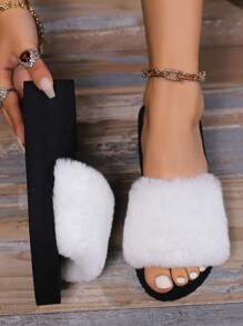 Fluffy Dikke Bodem Pantoffels Voor Dames, Buiten/Binnen Warme Harige Platform Wedge Hak Huisschoenen, Herfst/Winter