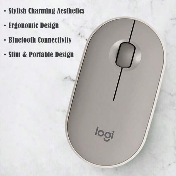 Logitech Wireless Bluetooth Pebble Mouse, Solid Color Pebble Shaped, Suitable For Office, Mac, IPad, Laptop, Desktop Computer (Grey)