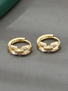 1 Pair Luxury Geometric Hollow Chain Copper Earrings, Fashionable & Elegant Gift For Women