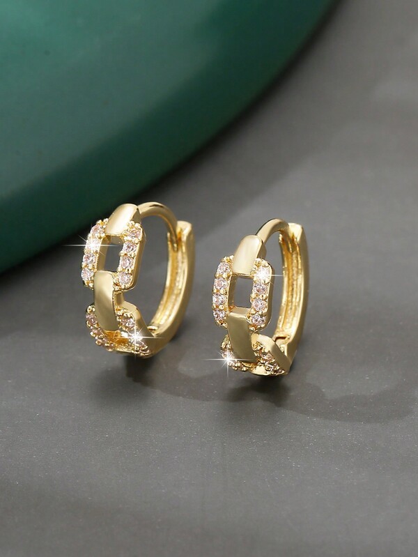 1 Pair Luxury Geometric Hollow Chain Copper Earrings, Fashionable & Elegant Gift For Women