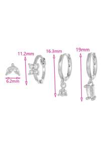 HOTNICE 1 Set (3pcs) Women's Single Earrings, Moonstone Zirconia, Star Shaped Double-Sided Earring, Triple Hole Earring, Layered Wear, Single Earring Only - 4-piece Silver - View 3