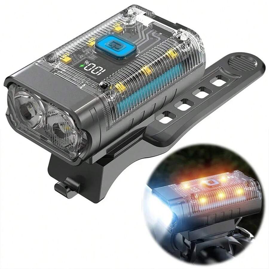 1pc Bright Dual-Lamp Bicycle Light, USB Rechargeable Mountain Bike Front Light, Transparent Riding Gear For Night Riding - Black - View 1