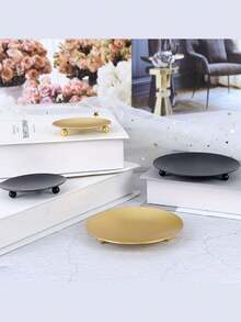 1 件北欧风格圆形金属烛台（请注意尺寸），桌面香薰托盘现代家居装饰创意简约卧室装饰美式金色黑铁烛台底座艺术礼物适用于情人节装饰、婚礼装饰、节日烛台、家庭聚会、桌面装饰、居家客厅办公室装饰、浪漫餐厅装饰。 - 多色 - 查看 4