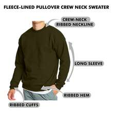 Men's Crew Neck Fleece-Lined Pullover Sweater - Olive - View 3