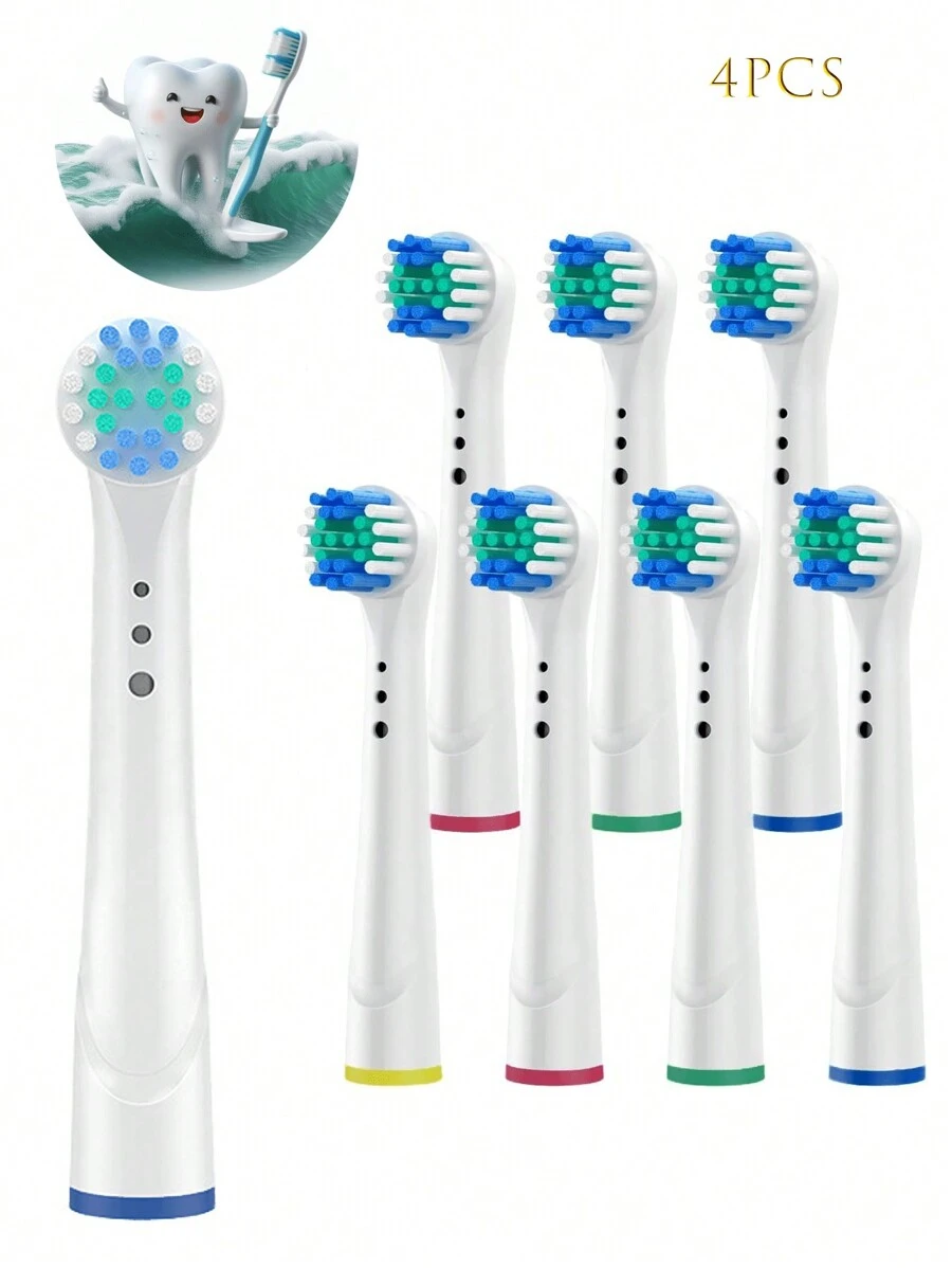 Bộ 4 đầu bàn chải thay thế cho bàn chải điện Precision Clean, đầu bàn chải điện chuyên nghiệp, tương thích với đầu bàn chải Oralb (D10/ DB4510/ D16/ D20/ D34/ P2000/ P2500/ P3000/ P4000 P5000/ P6000/ P7000/ PRO600) - Nhiều màu - Xem 1