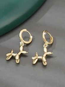 1pair Vintage Copper Balloon Dog Pendant Earrings, Cute Animal Earrings, Dating Gift - Multicolor - View 1