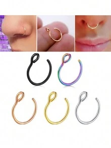 3pcs Simple Stainless Steel Nose Rings Nose Clips Body Piercing Piercing Nose Studs Unisex Non-Piercing Fake Nose Cover - Basic - View 3