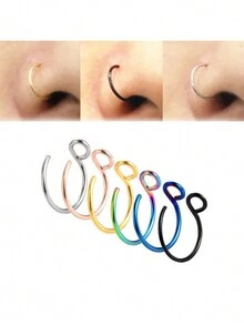 3pcs Simple Stainless Steel Nose Rings Nose Clips Body Piercing Piercing Nose Studs Unisex Non-Piercing Fake Nose Cover - Basic - View 5