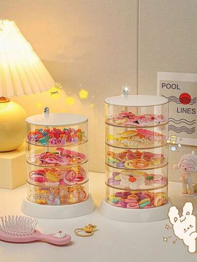 1pc Tabletop Rotating Jewelry Hair Accessory Storage Box, Elegant Jewelry Display Case For Hair Clips, Hair Ties, Hair Ornaments Hair Clips Makeup Organizer