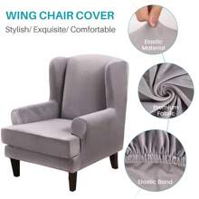 Wingback Chair Cover 2-Pieces/Set Stretch Armchair Sofa Slipcover Wing Chair Covers 2Pcs/Set Crushed Velvet Wingback Chair Cover Armchair Sofa Slipcover Protector - Grey - View 3