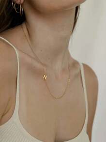 1 件可定制侧边首字母项链 - 不锈钢个性化吊坠配饰，送给她的完美礼物，女士定制项链，可刻名字或单行字母，新年魅力 - 金色 - 查看 3