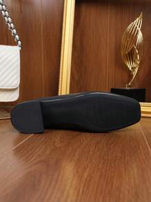 New Chunky Heel Square Toe Pumps For Women, Simple & Fashionable, Comfortable To Wear, Size 36-45 (Plus Size) - Black - View 6