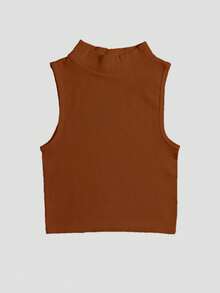 Kit Of 3 Women's Cropped Ribbed Blouses, High Neck, Sleeveless, Hollow Out Tank Top - 彩色 - 查看 6