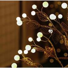 1pc Copper Wire Tree Tabletop Lamp, Excluding Batteries, Bedroom Romantic Branch Decor Artificial Tree Lamp, Small Nightlight