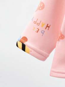 Young Girl Cartoon Graphic Contrast Binding Warm Pajamas Set - Multicolor - View 6