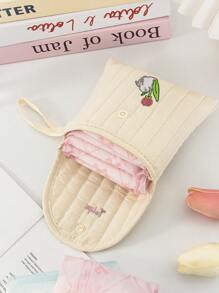 樱桃、小熊或郁金香刺绣柔软舒适高品质卫生巾收纳包！化妆包、女士化妆包、女生卫生棉条收纳包、钱包包、卫生巾包 - 彩色 - 查看 4