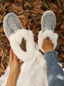 Women's Thermal Lined Slip-On Winter Shoes, Oversize, 2024 Winter New Arrival, Casual Flat Warm Plush Winter Shoes
