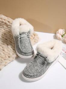 Women's Thermal Lined Slip-On Winter Shoes, Oversize, 2024 Winter New Arrival, Casual Flat Warm Plush Winter Shoes