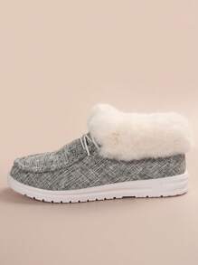 Women's Thermal Lined Slip-On Winter Shoes, Oversize, 2024 Winter New Arrival, Casual Flat Warm Plush Winter Shoes