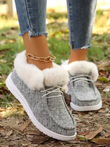 Women's Thermal Lined Slip-On Winter Shoes, Oversize, 2024 Winter New Arrival, Casual Flat Warm Plush Winter Shoes