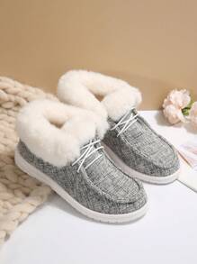 Women's Thermal Lined Slip-On Winter Shoes, Oversize, 2024 Winter New Arrival, Casual Flat Warm Plush Winter Shoes