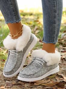 Women's Thermal Lined Slip-On Winter Shoes, Oversize, 2024 Winter New Arrival, Casual Flat Warm Plush Winter Shoes