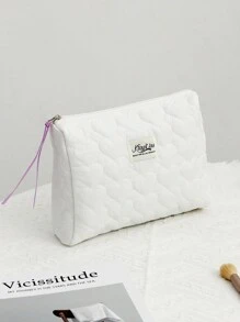 1 pieza/Set Bolsa acolchada con nube con forma de corazón blanco de otoño/invierno, bolsa de maquillaje de estilo casual y elegante, bolsa de gran capacidad y multiusos para guardar artículos como cosméticos, toallas sanitarias, monedas, llaves, auriculares, cables, cargadores, etc. Organizador de artículos de aseo, bolsa de viaje, regalo ideal para mujeres, enfermeras, niñas en la escuela y festividades.