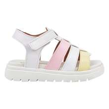 White Children's Flat Sandal With 3 Yellow, White And Pink Straps - trắng - Xem 3