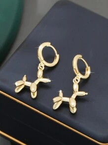 1pair Vintage Copper Balloon Dog Pendant Earrings, Cute Animal Earrings, Dating Gift - Multicolor - View 4