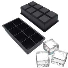 4/6/8網格矽膠製冰格帶蓋,冰模具,適用於家庭使用冰製作和水果冰&嬰兒餐飲盒 - 黑色 - 查看 7